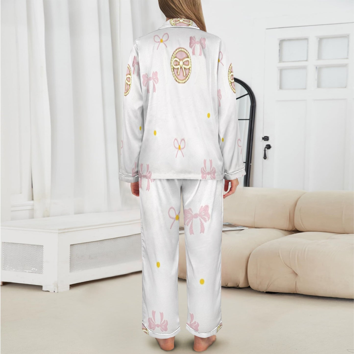Traci K Designer Put a Bow On It PJ Satin Set Women's Long Sleeve Satin Pajama Set