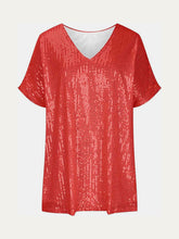 Load image into Gallery viewer, Full Size Sequin V-Neck Short Sleeve Top
