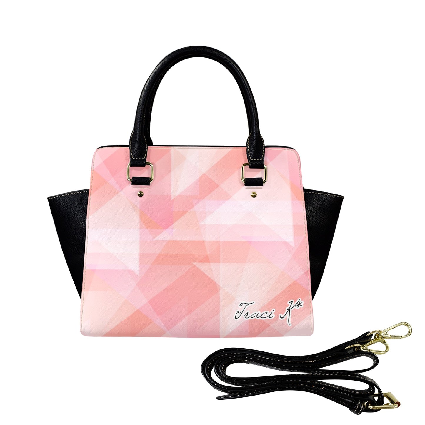 Traci K Designer Pink Shimmer Handbag Black Shoulder Handbag-New (1653)