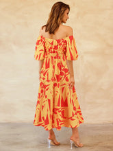 Load image into Gallery viewer, Printed Off-Shoulder Balloon Sleeve Dress
