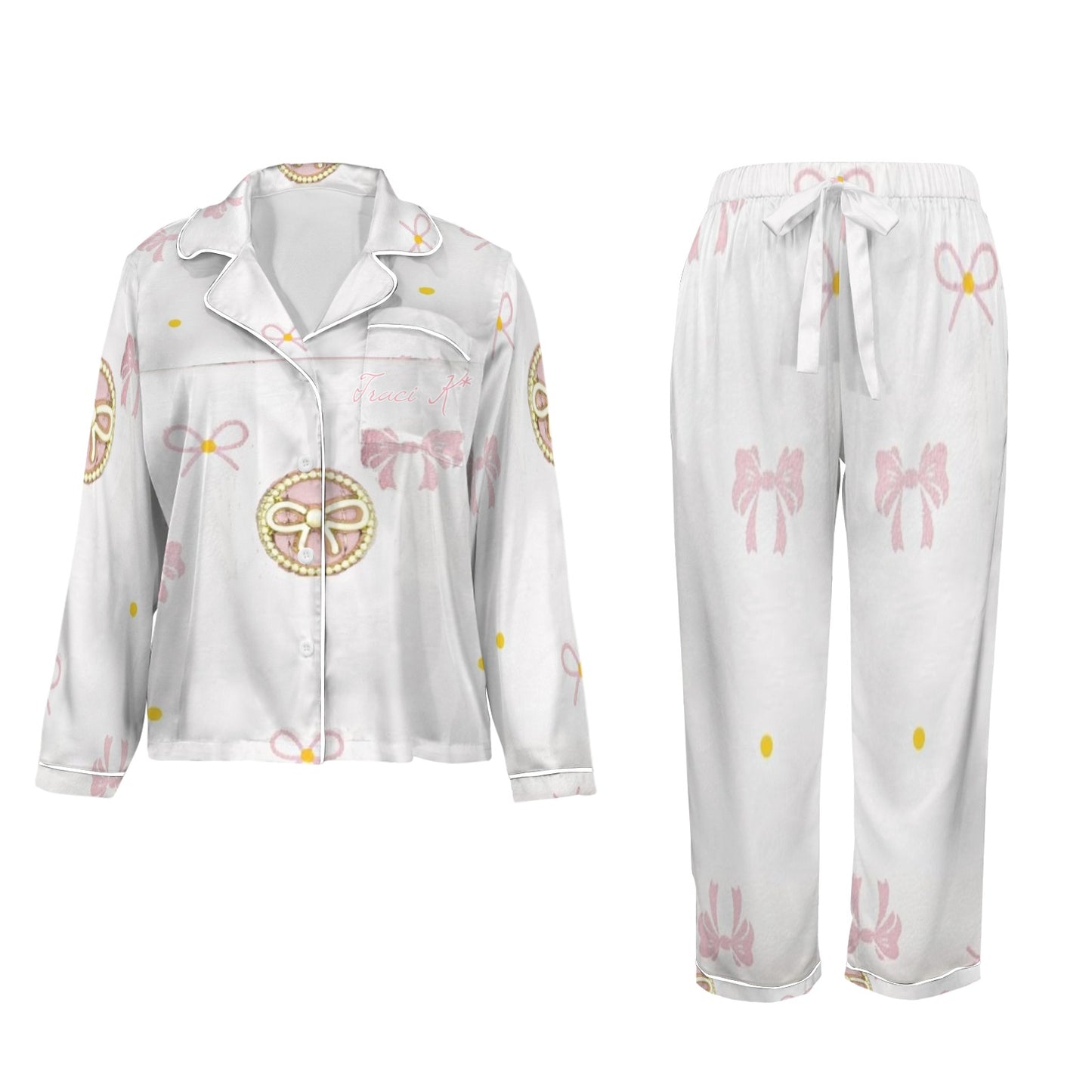 Traci K Designer Put a Bow On It PJ Satin Set Women's Long Sleeve Satin Pajama Set