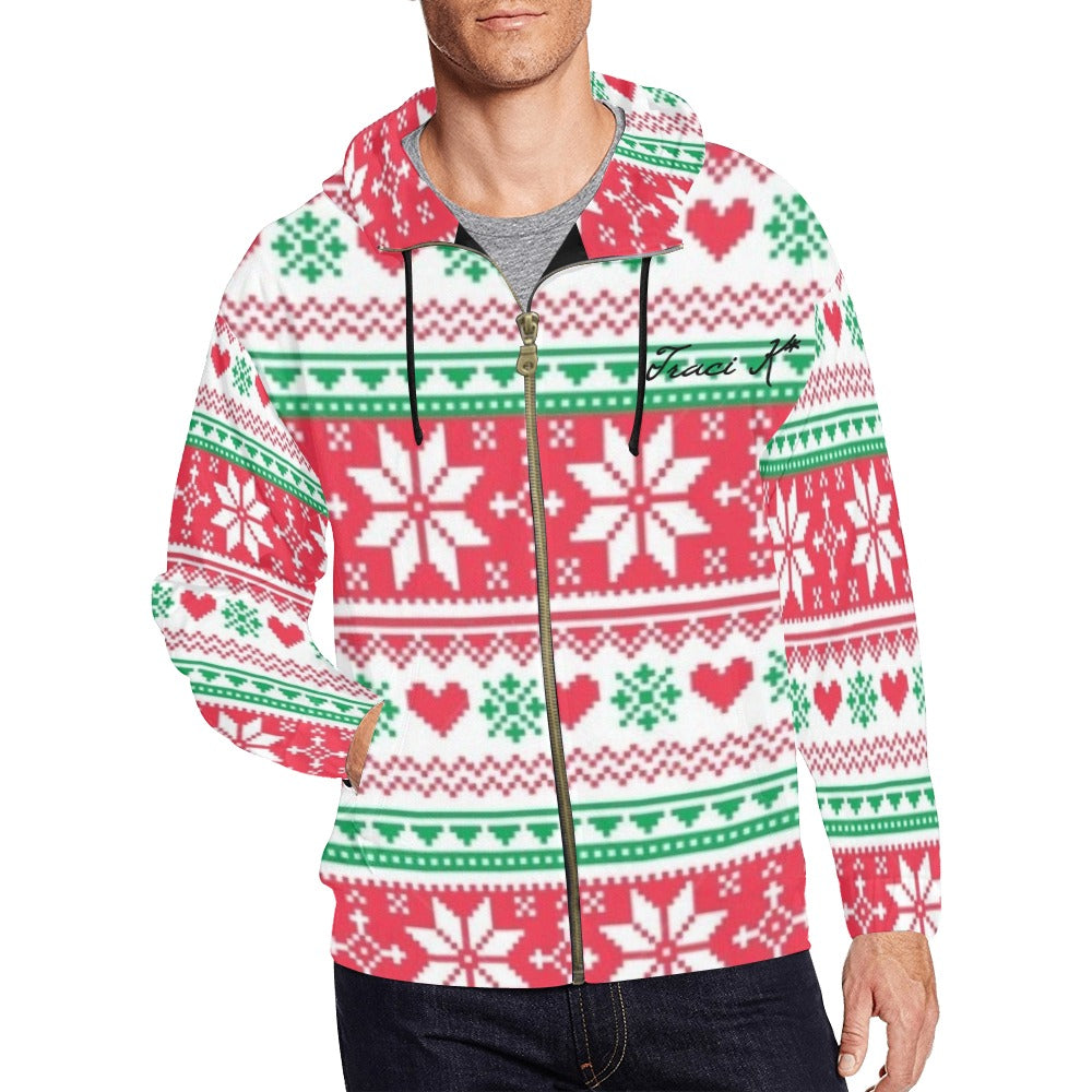 Traci K Designer Heart Flake Zip Hoodie All Over Print Full Zip Hoodie for Men (Model H14)