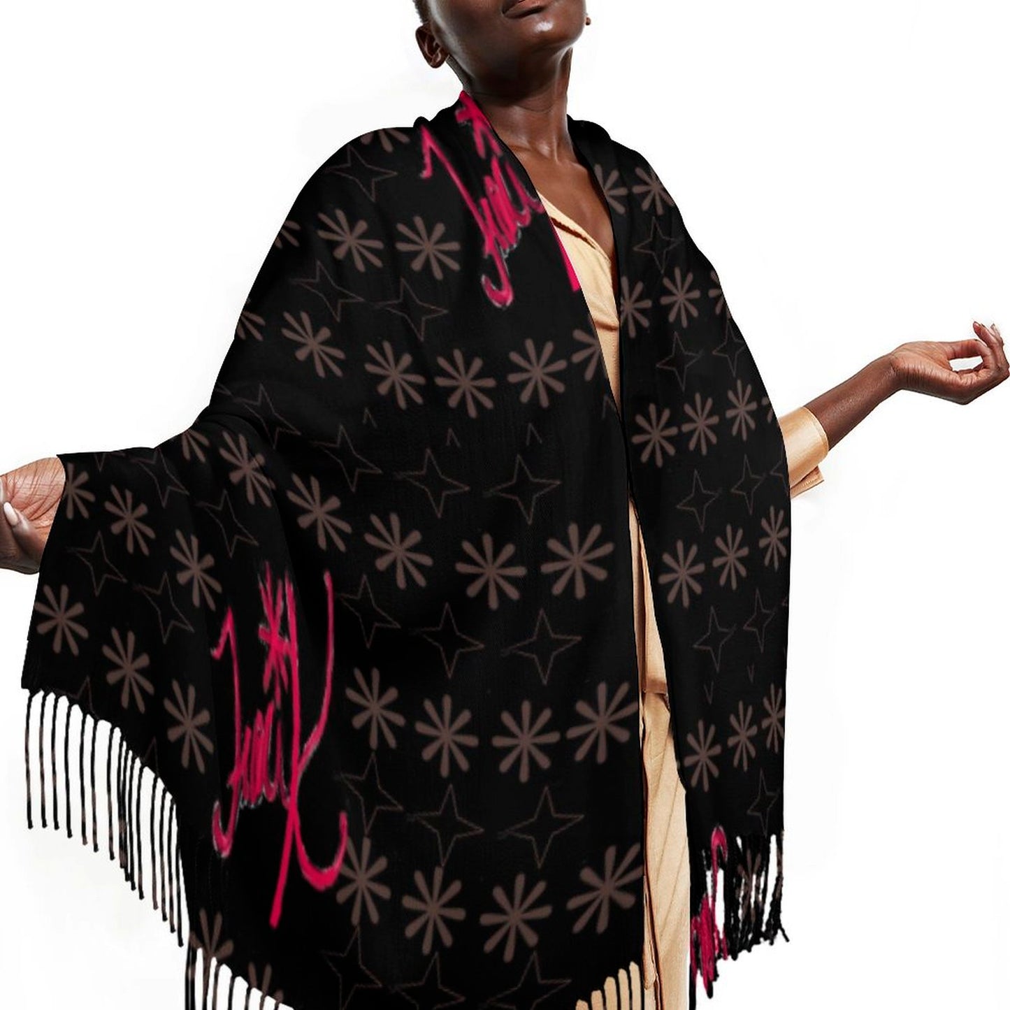 Traci K Signatured Cashmere Black/Red Tassel scarf Tassel Scarf