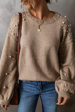 Load image into Gallery viewer, Pearl Detail Round Neck Long Sleeve Sweater
