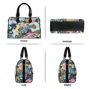 Traci K Signatured Abstract Leopard Pattern Boston Handbag Boston Leather Handbag-Large (Model 1749)