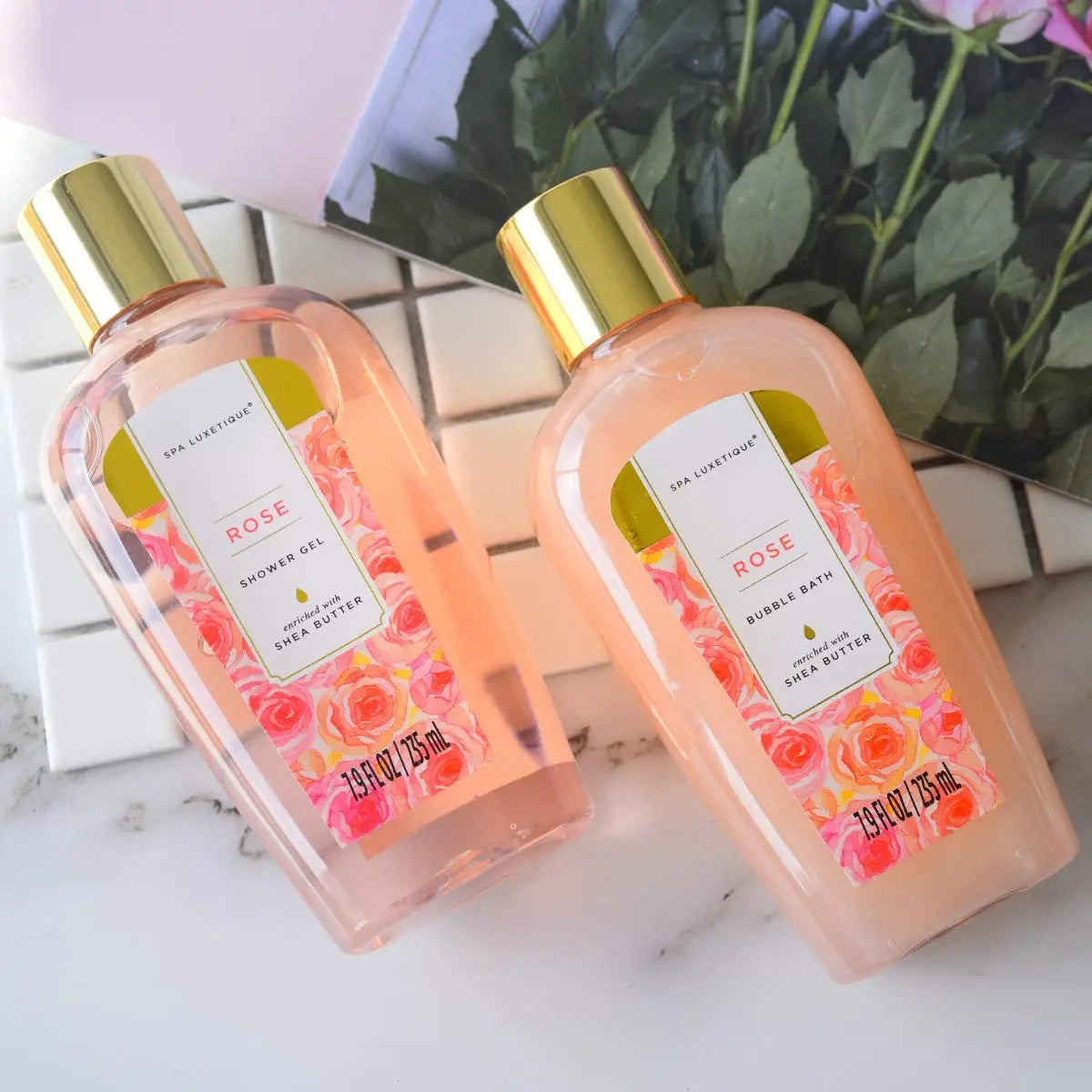 Spa Luxetique by Traci K Beauty Bath & Body Gift Set for Women, Rose Fragrance Spa Set in Weaved Gift Basket, Bath Set with Bath Salts, Body Butter