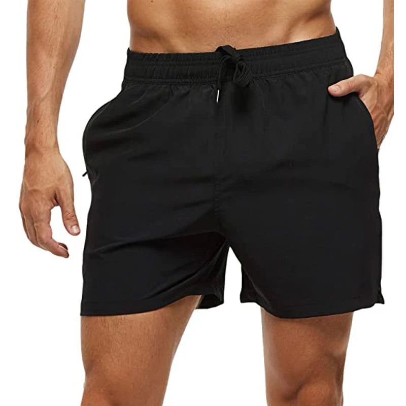 Men's Swim Trunks Quick Dry Beach Shorts, Elastic Closure Swimming Shorts with Zipper Pockets and Mesh Lining
