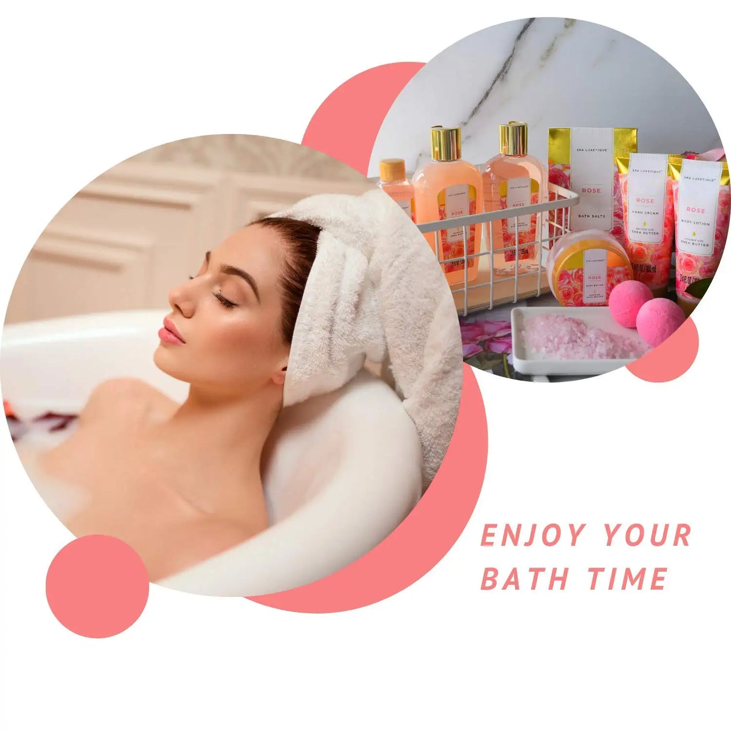 Spa Luxetique by Traci K Beauty Bath & Body Gift Set for Women, Rose Fragrance Spa Set in Weaved Gift Basket, Bath Set with Bath Salts, Body Butter
