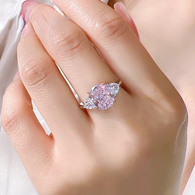 Luxury Pink Diamond Radiance Ice cut 925 silver ring set