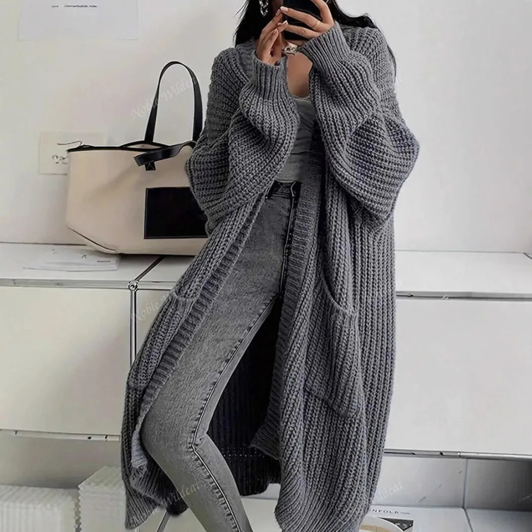 Woman's Long Knitted Casual Coat Autumn Winter Fashion Long Sleeves With Pocket Cardigan Sweater Ladies Comfort Warm Sweaters