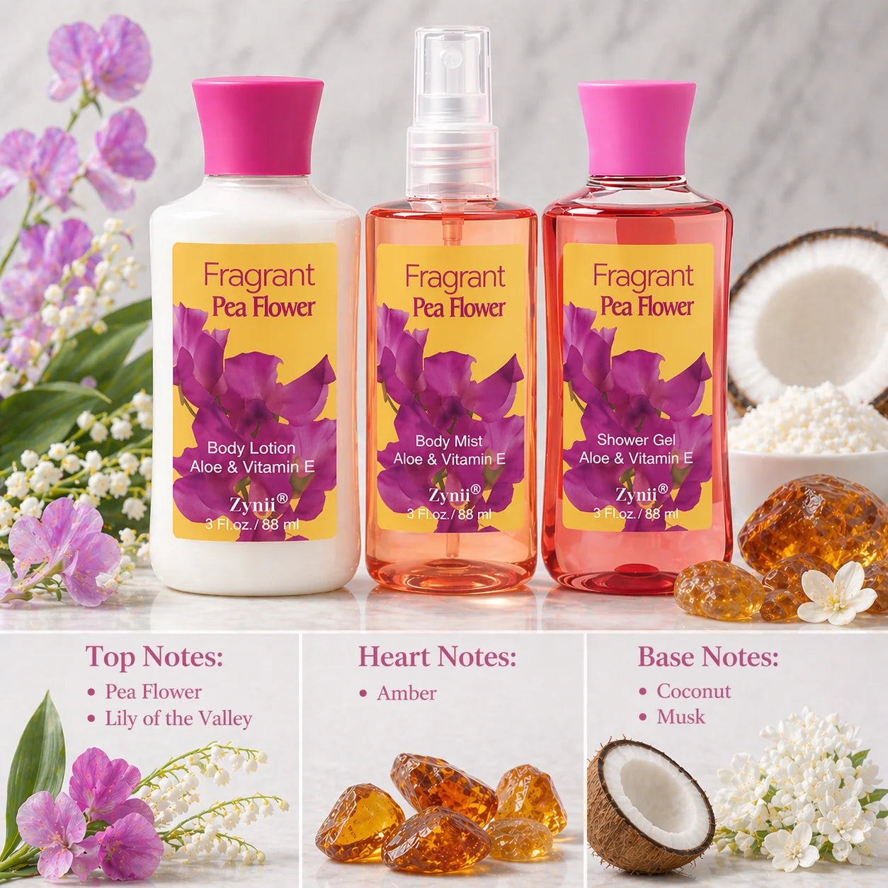 (6 Fragrances to choose from)Gift Sets – Travel Bath & Body Kit (88ml Shower Gel, 88ml Body Lotion, 88ml Body Mist) Luxurious Foam, Fresh Deodori