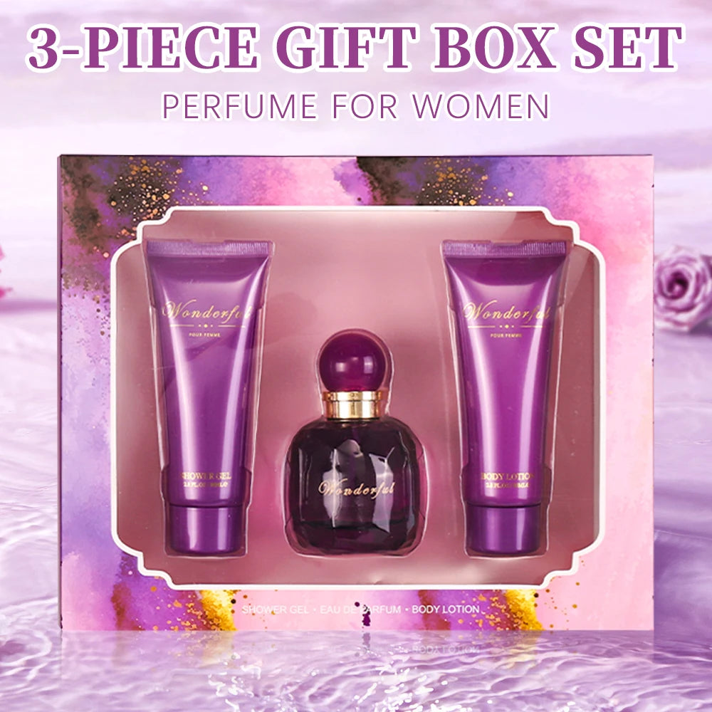 Wonderful -Fragrances by Traci K Bath and Body 3 Piece  Gift Box Set for Women & Girls 1.7fl.oz Eau de Parfum Spray 2.8fl.oz Shower Gel 2.8fl.oz Body Lotion Women's Fragrance