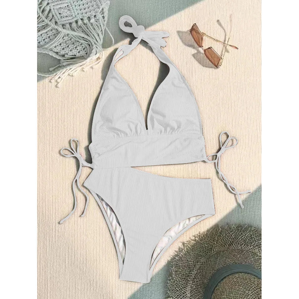 New Women's Pure Color Hanging Neck Bikini Swimsuit Separate Design Sport Fitness Swimmingwear Casual Chic Underwear