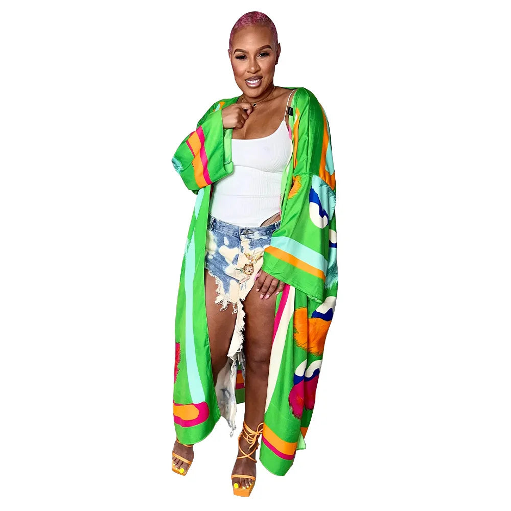 Women's Satin Open Front Cardigan Kimono Duster Sexy Beach Cover-Up Loose Long Flowy Maxi Kimonos Floral Print Cardigan