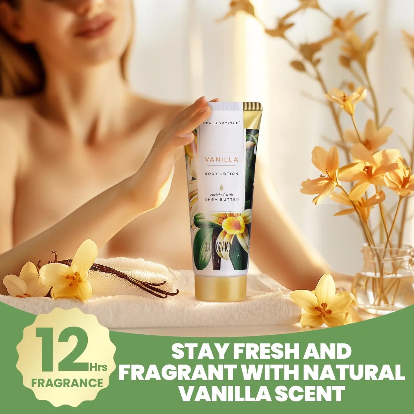 Spa Luxetique by Traci K Beauty Vanilla Spa Gift Basket for Women - 8 Pcs Bath Set,