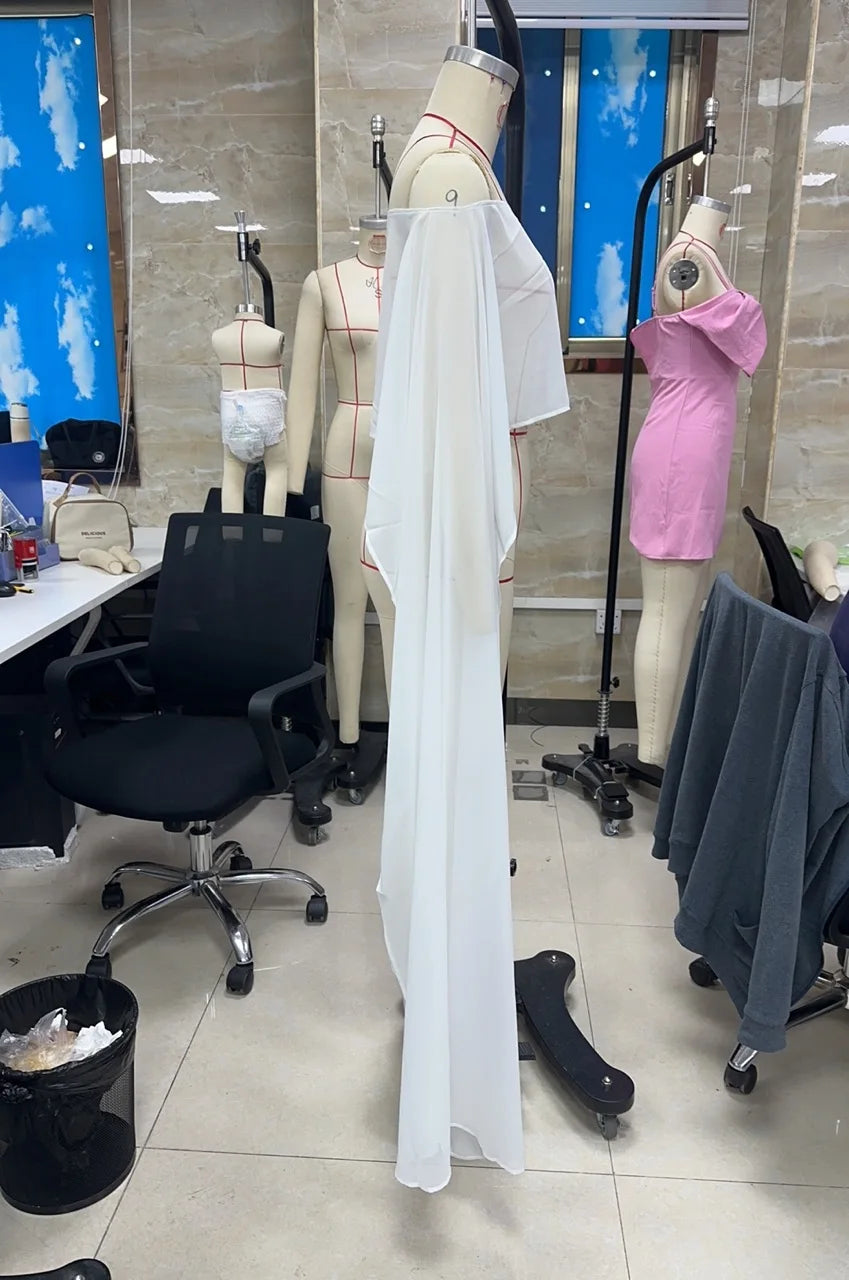 Women Chiffon Long Cape Mesh Sheer See Thru Coverup High Low Flowy Poncho Wraps Capelets Bridal Wedding Evening Party
