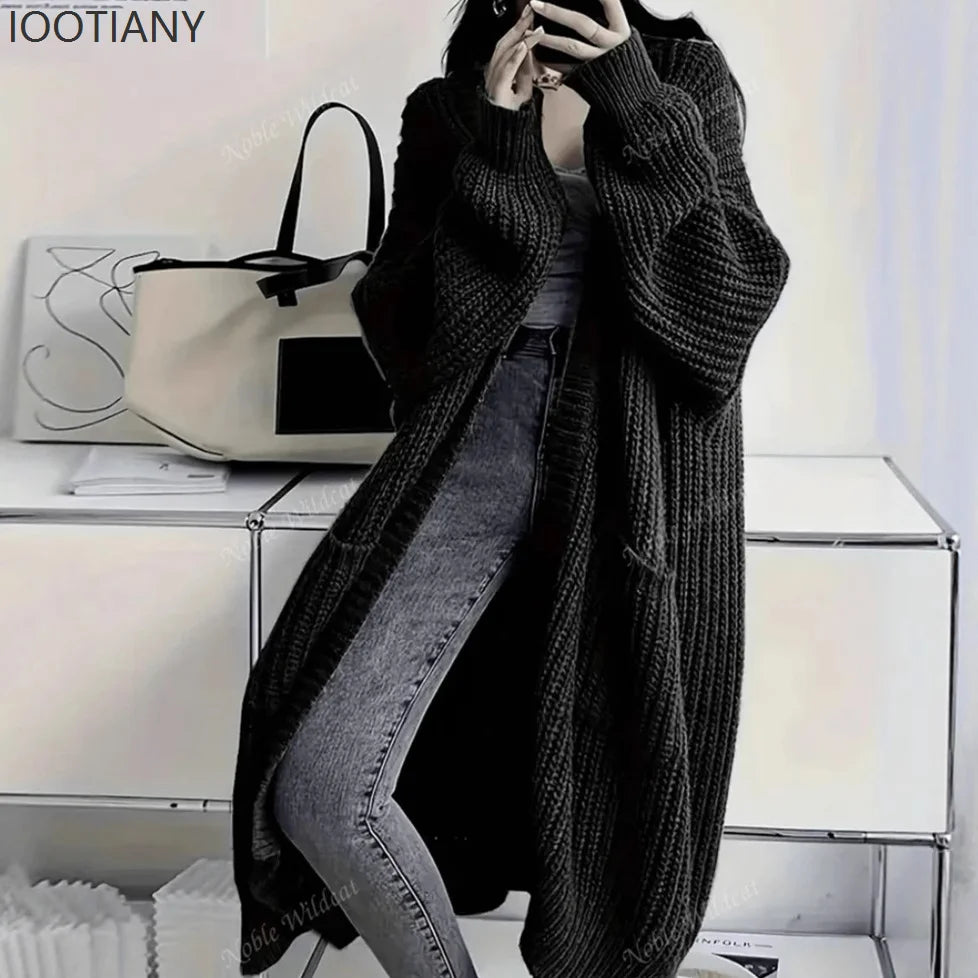 Woman's Long Knitted Casual Coat Autumn Winter Fashion Long Sleeves With Pocket Cardigan Sweater Ladies Comfort Warm Sweaters