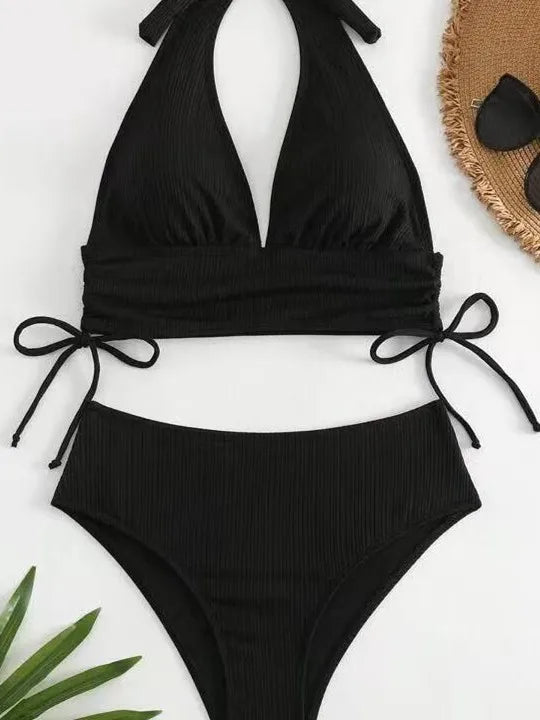 New Women's Pure Color Hanging Neck Bikini Swimsuit Separate Design Sport Fitness Swimmingwear Casual Chic Underwear