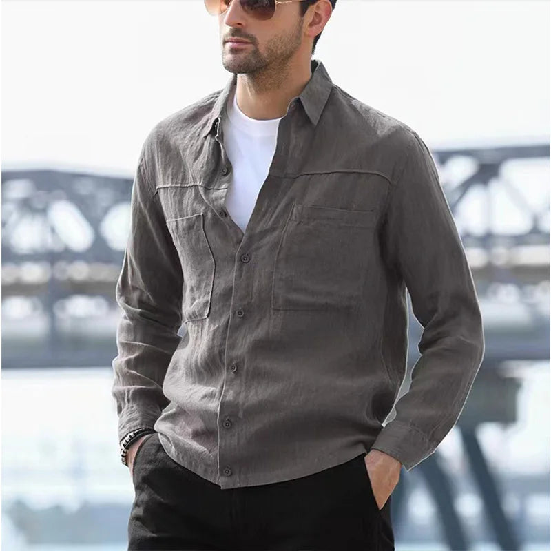 Back in Stock New Men's Casual Shirt European Size Solid Color Simple Long Sleeve Shirt Men Long Sleeve T Shirt