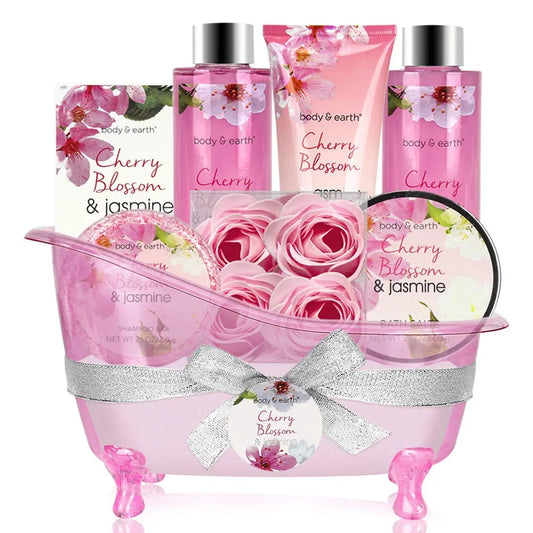 Luxetique by Traci K Beauty Cherry Blossom & Jasmine Spa Gift Set for Women, Perfect Birthday or Mother's Day Present for Wife, Girlfriend, Mom