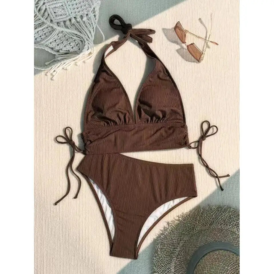 New Women's Pure Color Hanging Neck Bikini Swimsuit Separate Design Sport Fitness Swimmingwear Casual Chic Underwear