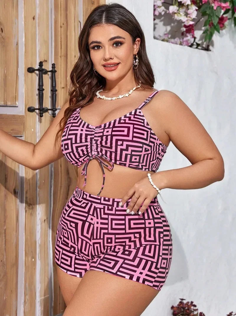 New Tankini Plus Size Swimwear Women 3PCS Big Bikini Set with Cover Up Long Sleeve Chiffon Fat Sexy Bathing Suit Beach Wear