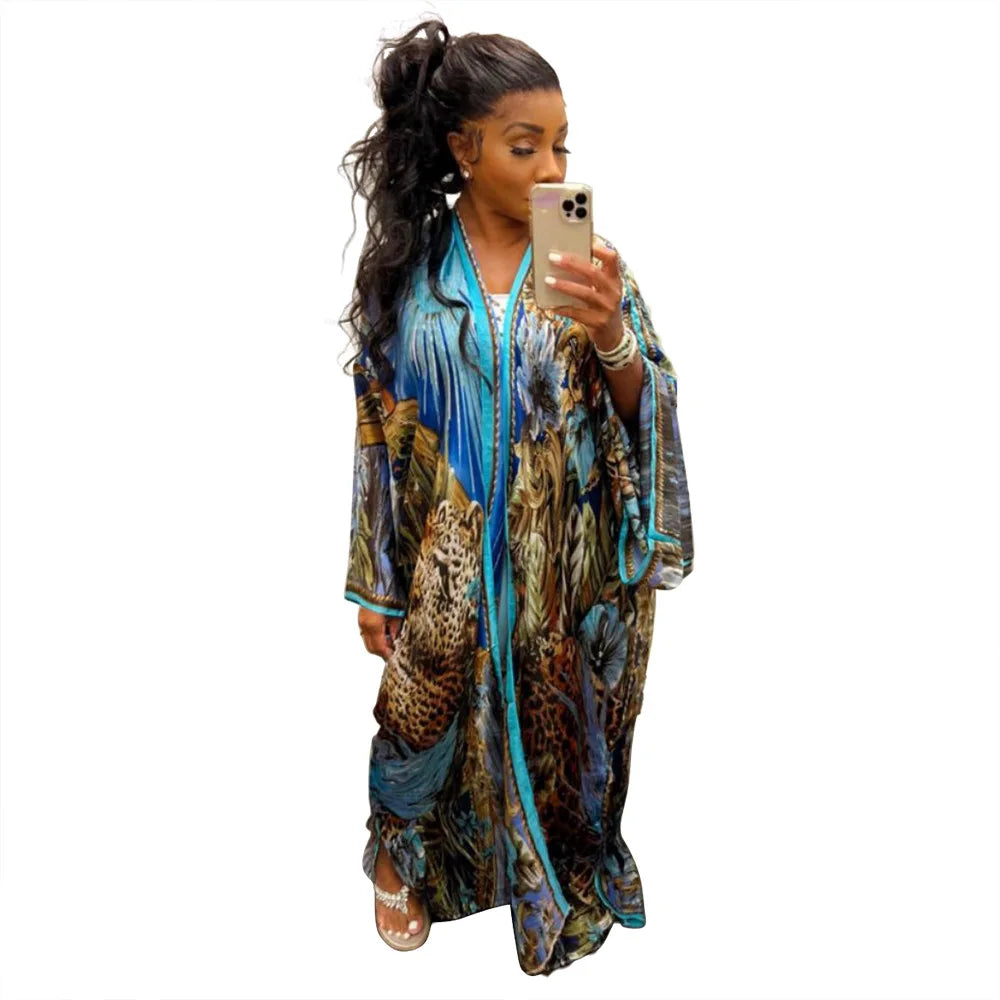 Women's Satin Open Front Cardigan Kimono Duster Sexy Beach Cover-Up Loose Long Flowy Maxi Kimonos Floral Print Cardigan