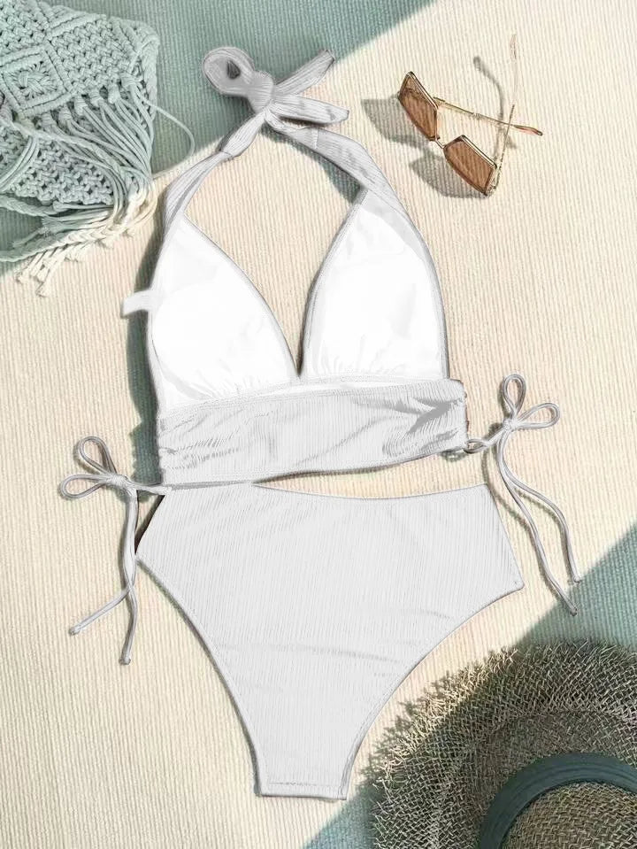 New Women's Pure Color Hanging Neck Bikini Swimsuit Separate Design Sport Fitness Swimmingwear Casual Chic Underwear