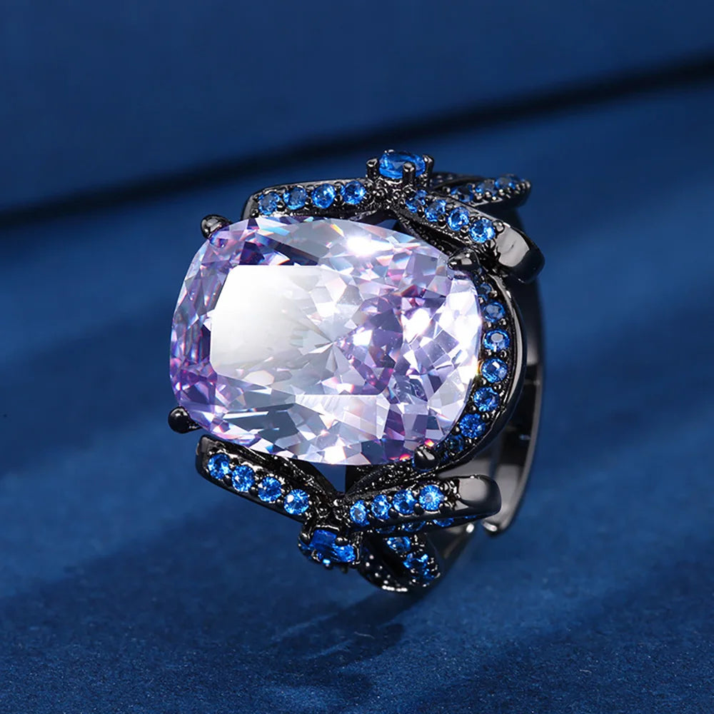 Put a Bow On It Retro 12*16MM Ruby Sapphire Pink Quartz Amethyst Rings Charms Gemstone Party Fine Jewelry for Women Accessories Anniversary Gift