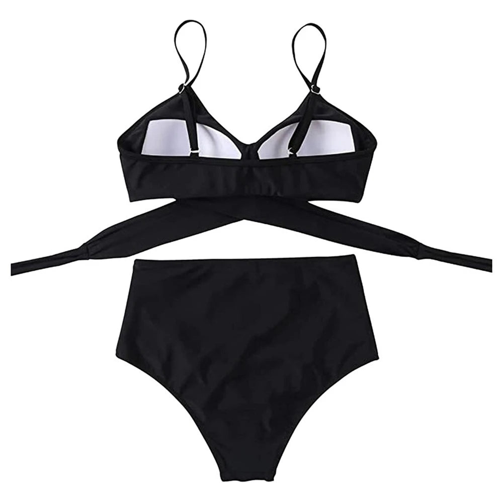 Hot 12 Colors Women Slim Bikini Sets High Waisted Sexy Swimwear 2 Pieces  Solid/Floral Ruched Brazilian Swimsuit Cross Front