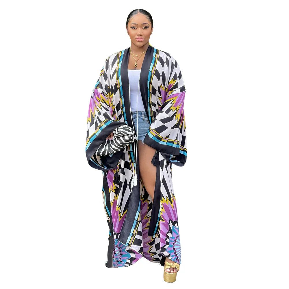 Women's Satin Open Front Cardigan Kimono Duster Sexy Beach Cover-Up Loose Long Flowy Maxi Kimonos Floral Print Cardigan