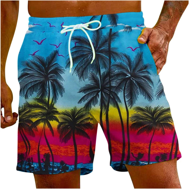 Vintage  Palm Tree Men's Casual Shorts, Summer Thin Dry Fast Beach Pants, Lightweight Breathable Unique Design Home Wear