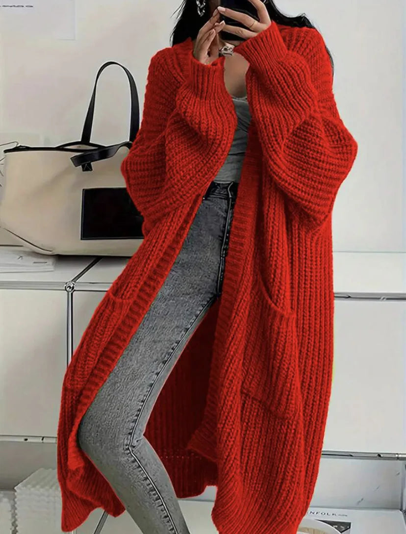 Woman's Long Knitted Casual Coat Autumn Winter Fashion Long Sleeves With Pocket Cardigan Sweater Ladies Comfort Warm Sweaters