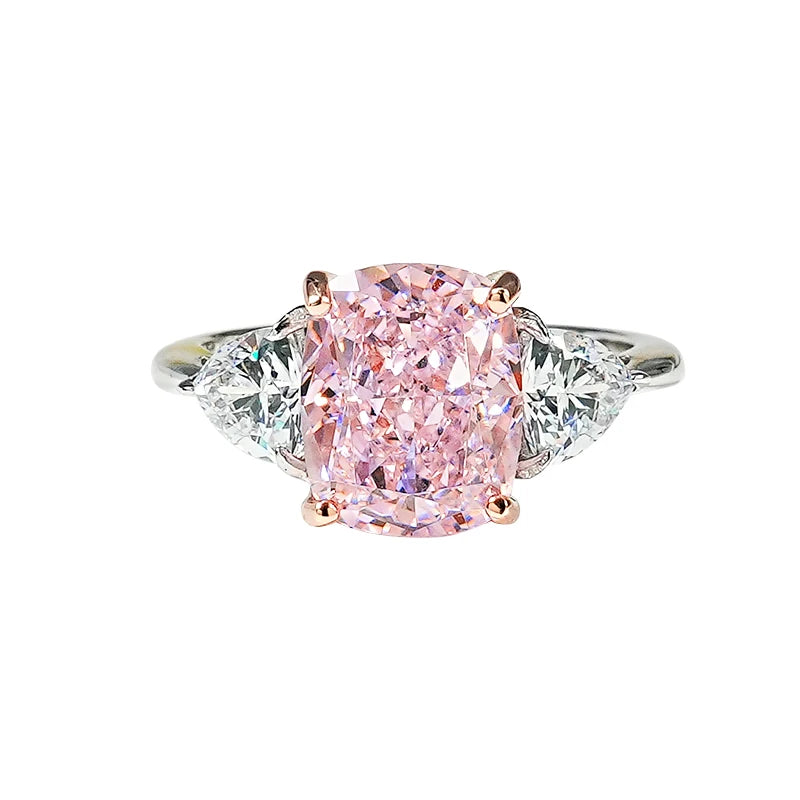 Luxury Pink Diamond Radiance Ice cut 925 silver ring set