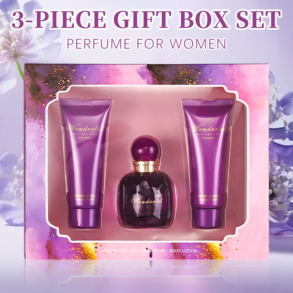 Wonderful -Fragrances by Traci K Bath and Body 3 Piece  Gift Box Set for Women & Girls 1.7fl.oz Eau de Parfum Spray 2.8fl.oz Shower Gel 2.8fl.oz Body Lotion Women's Fragrance