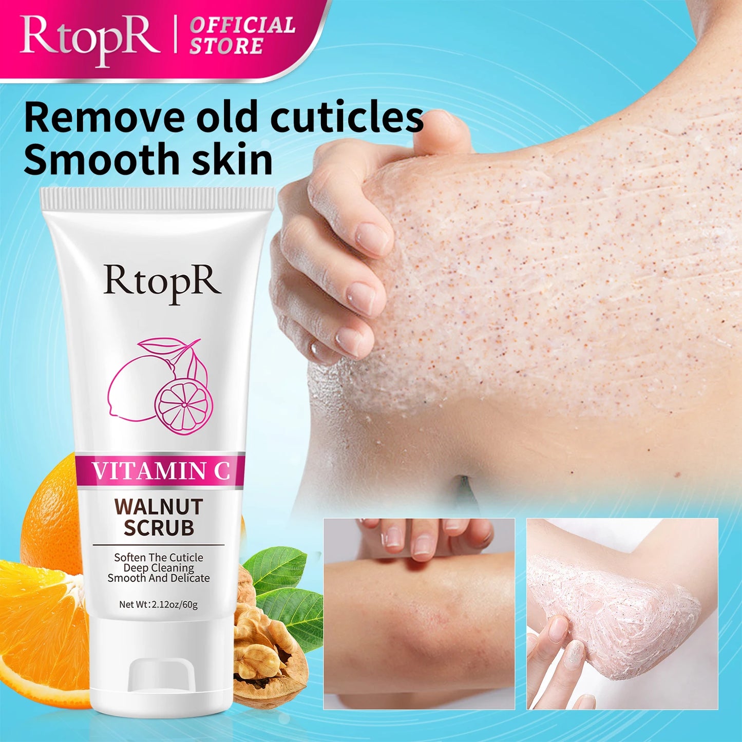 RtopR by Traci K Beauty  Vitamin C Walnut Scrub Deep Cleansing Soft Cuticle Body Bath Scrub Nicotinamide Brightening and Whitening Bath Products