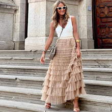 Load image into Gallery viewer, Casual Solid Women Tierred Ball Gown Skirts Tulle High Waist Pleated Long Tutu Skirt Elegant Ladies Wild Mesh Dating Maxi Skirts
