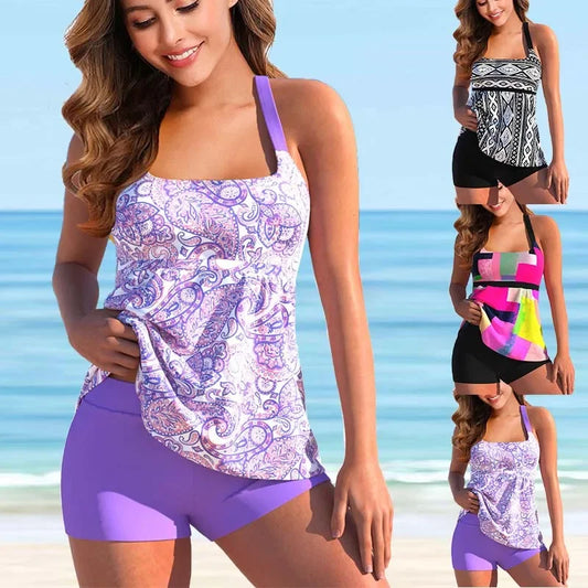 Women Beachwear Ladies Swim Patchwork Striped Print Tankini Monokini Swimwear Bathing Suit Two Pieces Bikini Set Swimsuits S-6XL