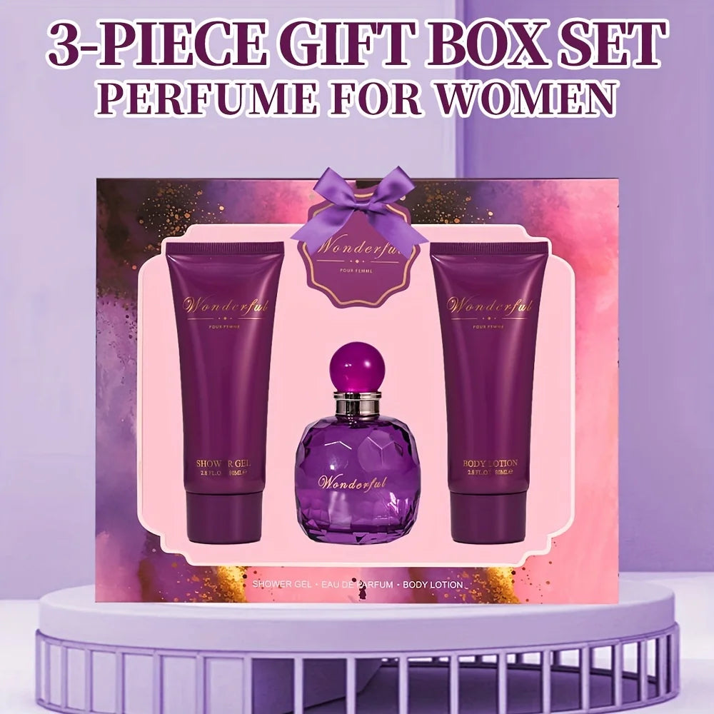 Wonderful -Fragrances by Traci K Bath and Body 3 Piece  Gift Box Set for Women & Girls 1.7fl.oz Eau de Parfum Spray 2.8fl.oz Shower Gel 2.8fl.oz Body Lotion Women's Fragrance
