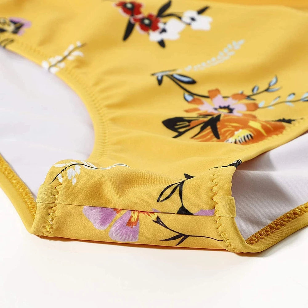 Hot 12 Colors Women Slim Bikini Sets High Waisted Sexy Swimwear 2 Pieces  Solid/Floral Ruched Brazilian Swimsuit Cross Front