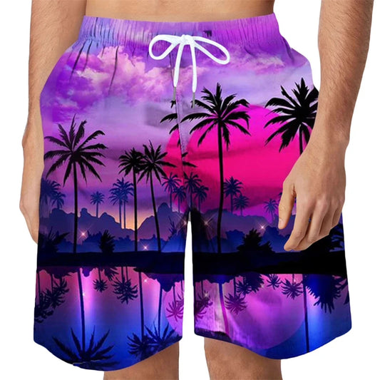 Vintage  Palm Tree Men's Casual Shorts, Summer Thin Dry Fast Beach Pants, Lightweight Breathable Unique Design Home Wear