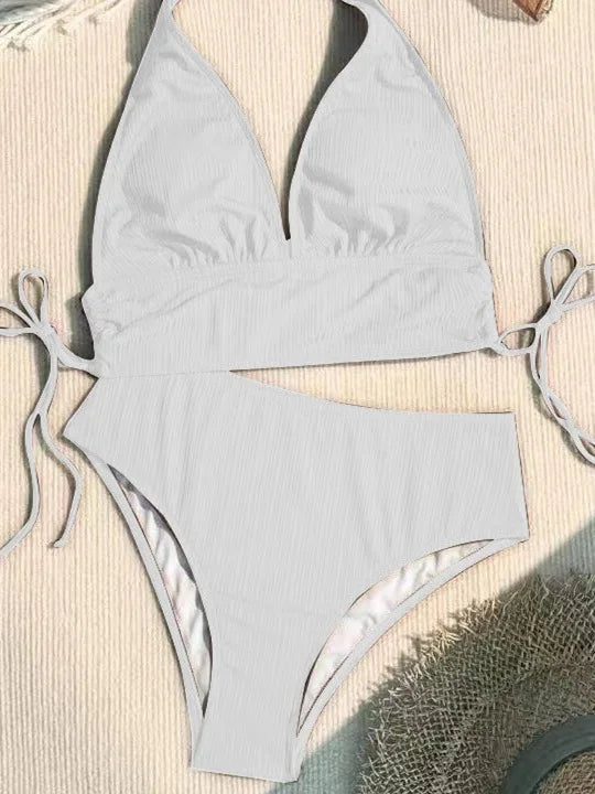 New Women's Pure Color Hanging Neck Bikini Swimsuit Separate Design Sport Fitness Swimmingwear Casual Chic Underwear