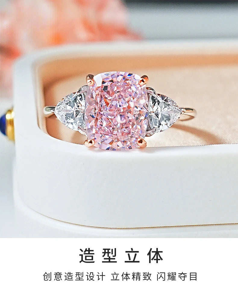 Luxury Pink Diamond Radiance Ice cut 925 silver ring set