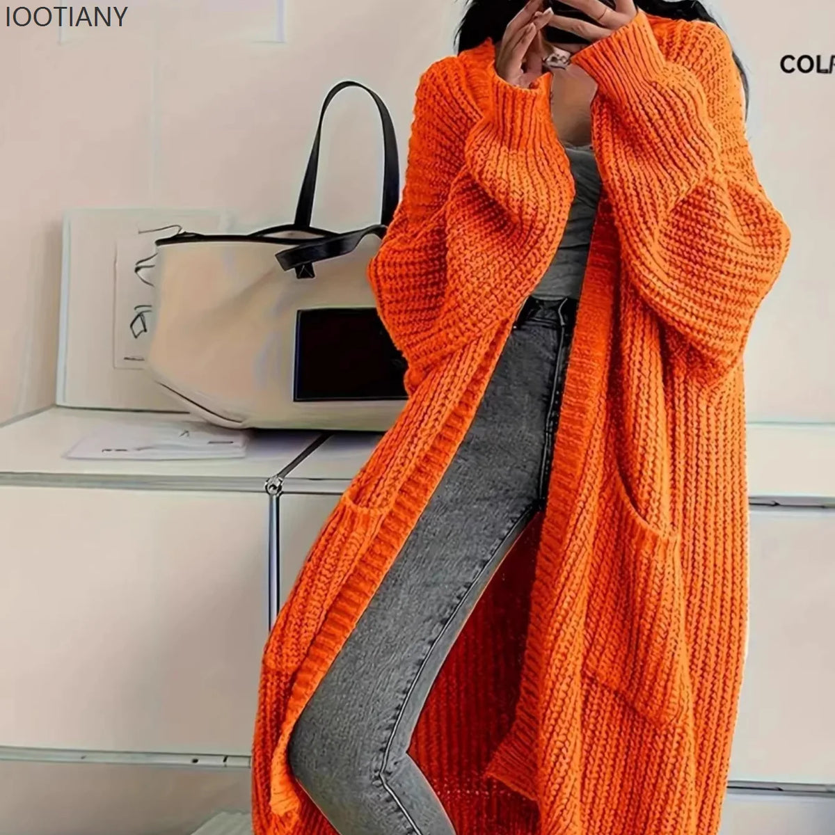 Woman's Long Knitted Casual Coat Autumn Winter Fashion Long Sleeves With Pocket Cardigan Sweater Ladies Comfort Warm Sweaters