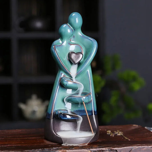 Creative Ceramic Craft Home Decor Lover Type Backflow Incense Burner Incense Censer Stick Holder (Without Incense)