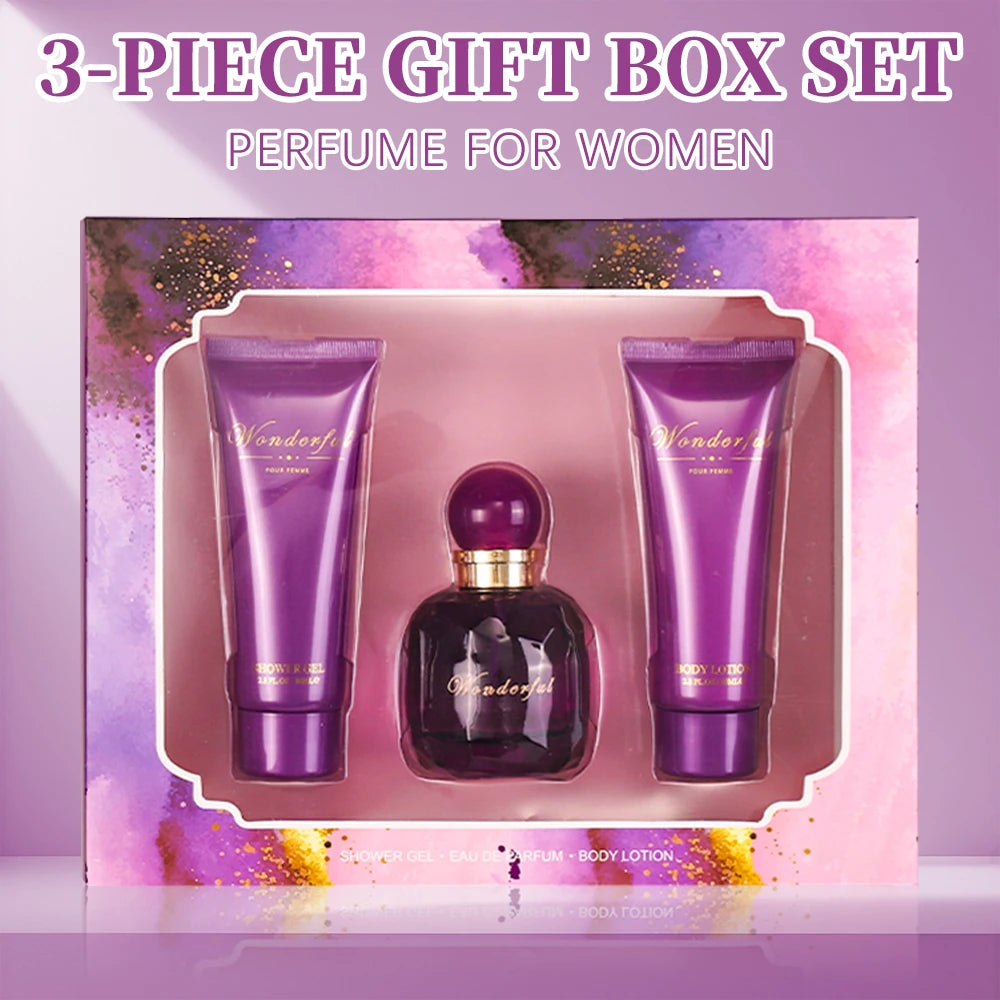 Wonderful -Fragrances by Traci K Bath and Body 3 Piece  Gift Box Set for Women & Girls 1.7fl.oz Eau de Parfum Spray 2.8fl.oz Shower Gel 2.8fl.oz Body Lotion Women's Fragrance