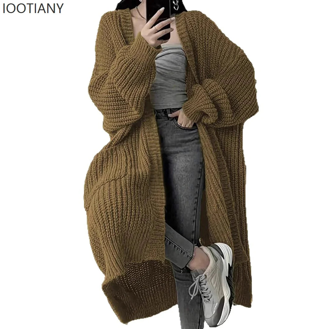 Woman's Long Knitted Casual Coat Autumn Winter Fashion Long Sleeves With Pocket Cardigan Sweater Ladies Comfort Warm Sweaters