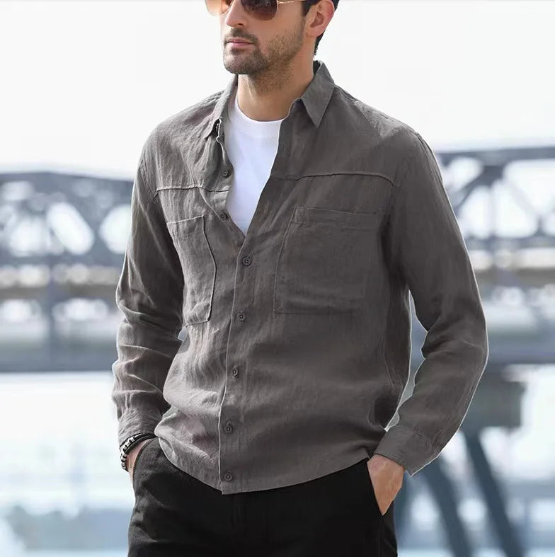 Back in Stock New Men's Casual Shirt European Size Solid Color Simple Long Sleeve Shirt Men Long Sleeve T Shirt