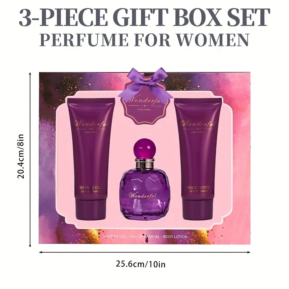 Wonderful -Fragrances by Traci K Bath and Body 3 Piece  Gift Box Set for Women & Girls 1.7fl.oz Eau de Parfum Spray 2.8fl.oz Shower Gel 2.8fl.oz Body Lotion Women's Fragrance