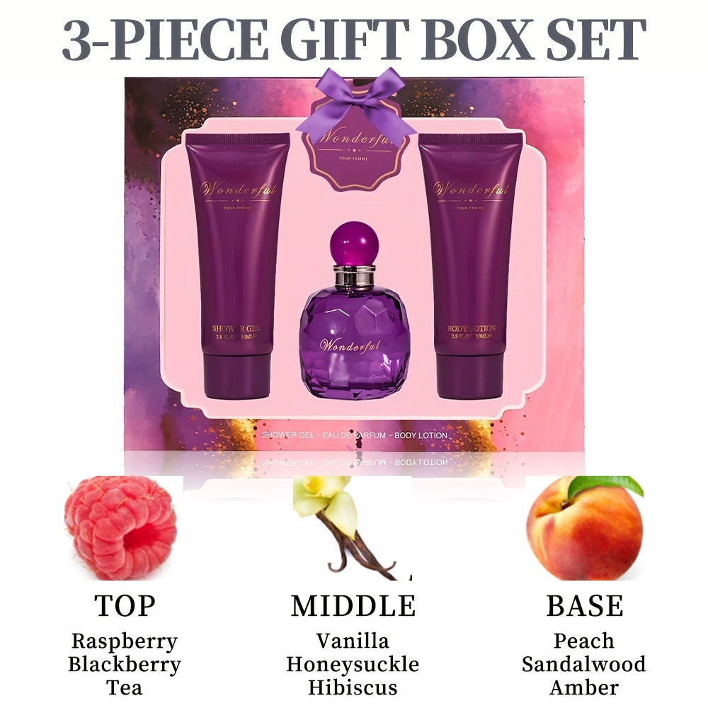 Wonderful -Fragrances by Traci K Bath and Body 3 Piece  Gift Box Set for Women & Girls 1.7fl.oz Eau de Parfum Spray 2.8fl.oz Shower Gel 2.8fl.oz Body Lotion Women's Fragrance